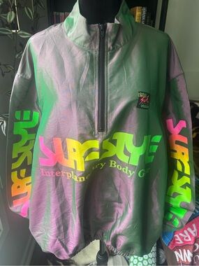Vintage 90s Surf Style Iridescent Windbreaker Jacket Size L oversized fit